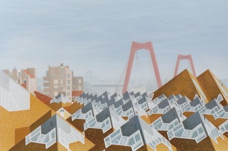 21-acryl-op-linnen-75 x 55cm-titel-Blaakse-Bos-and-Willemsbrug-Rotterdam