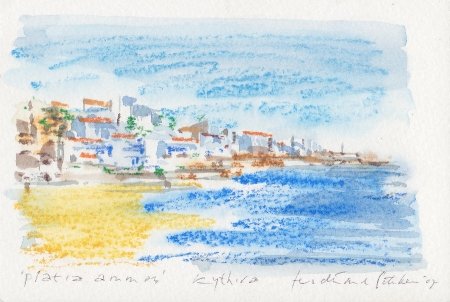 griekenland-platia-ammos-aquarelpotlood